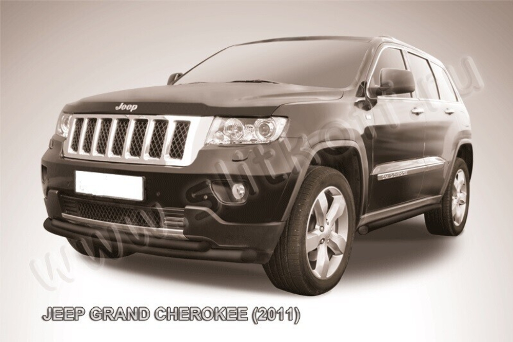 Защита переднего бампера (нержавейка) Jeep Grand Cherokee (2010-2013) d57+d57 радиусная (черный)