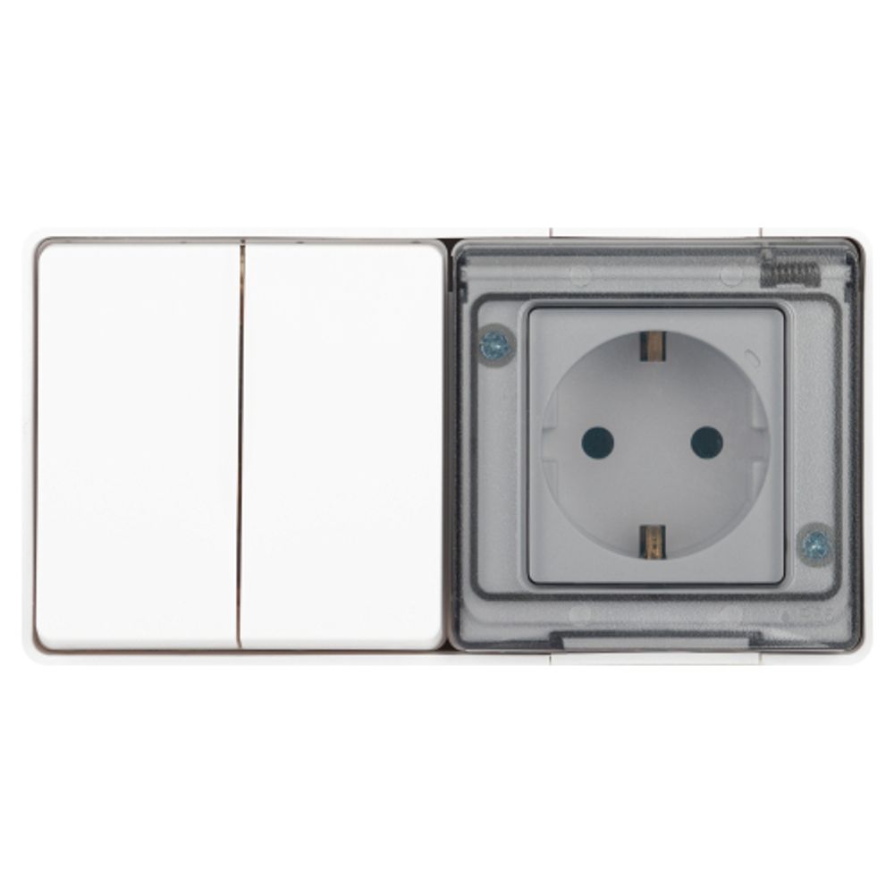 Блок розетка с выключателем ЭРА Эксперт 11-7502-01 двойной IP55, 16A(10AX)-250В, ОУ, белый