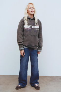 ZARA ХУДИ С НАДПИСЬЮ, АНТРАЦИТОВО-СЕРЫ