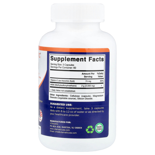 Vitamatic, МСМ, 180 растительных капсул