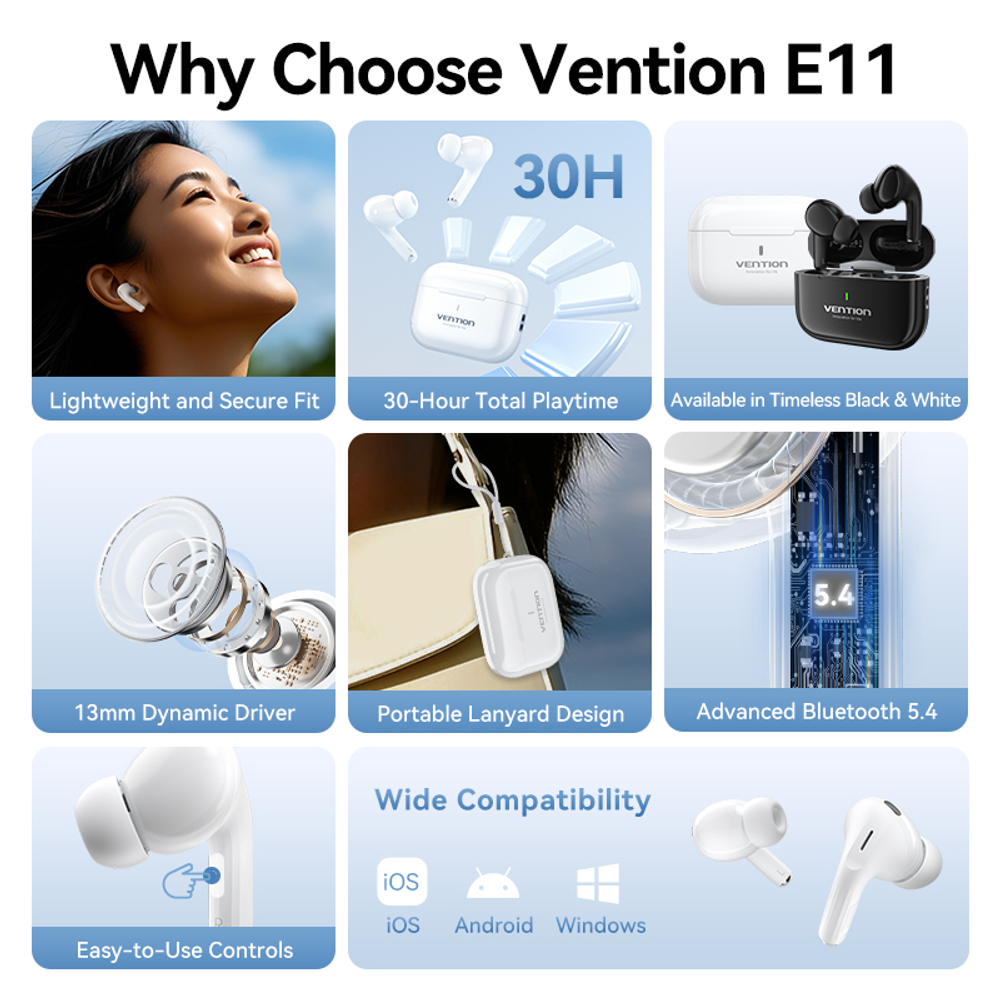 True Wireless Bluetooth Earbuds ECHO LITE E11 White