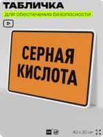 Табличка для обеспечения безопасности "Серная кислота", для производства, предприятия, организаций, 40х30 см, Silver Plane x Айдентика Технолоджи
