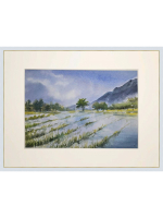 Картина авторская акварельная в паспарту 30х40 см на стену для интерьера "Дождливый день на рисовом поле"