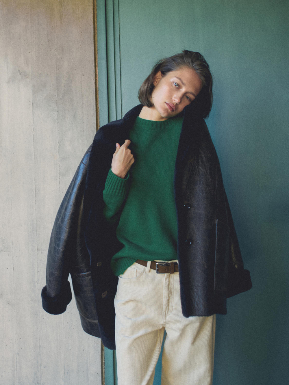 Massimo Dutti Пальто из мутоновой кожи с эффектом кракле, коричневый