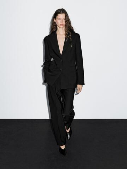 Massimo Dutti Блейзер из крепа с двумя пуговицами, черный