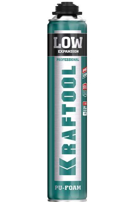 Монтажная пена KRAFTOOL LOW EXPANSION, 800 мл, пистолетная, всесезонная, SVS, не залипающий клапан, выход до 50 л, (41181)