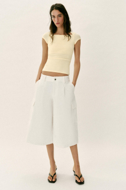 ZARA ФУТБОЛКА С КВАДРАТНЫМ ВЫРЕЗОМ, ЖЕЛТЫЙ