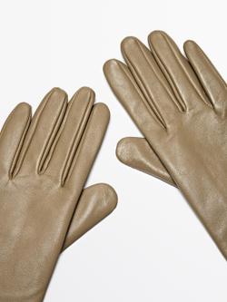 Massimo Dutti Длинные перчатки из кожи наппа - Limited Edition, бежевый