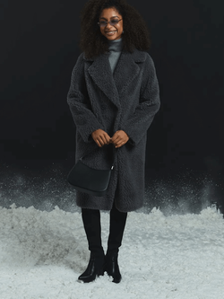 Шуба женская чебурашка тедди экомех, графитовая, SilverFox (арт. 1188-101)