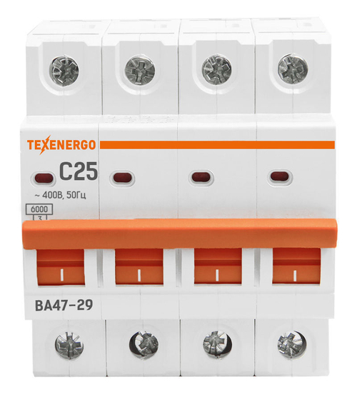 Автоматический выключатель ВА47-29 4п 25А 6кА Texenergo хар-ка С