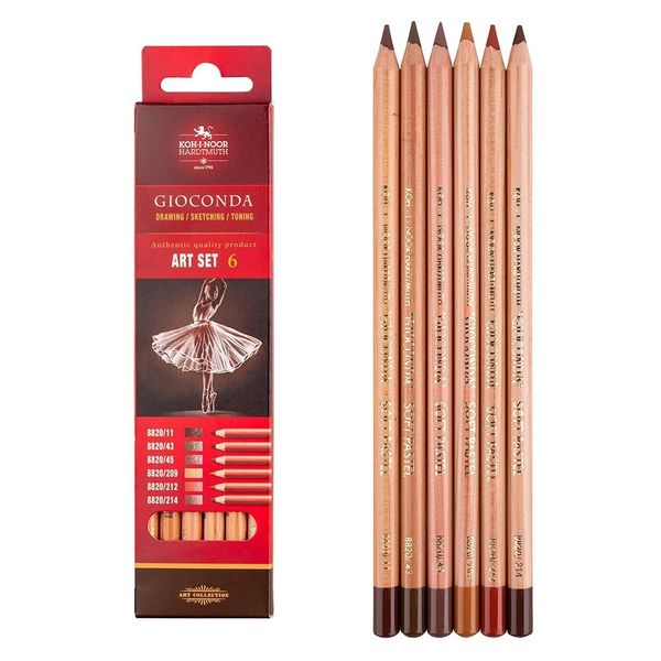 Карандаши пастельные KOH-I-NOOR GIOCONDA SOFT 8826, 6цв BRAUN LINE/Коричневые