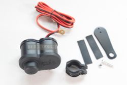 USB charger, 2in1, Cigarette lighter with 2 USB slots. Fast charge. Voltmeter Handlebar/10mm Mirror mount. Motowolf