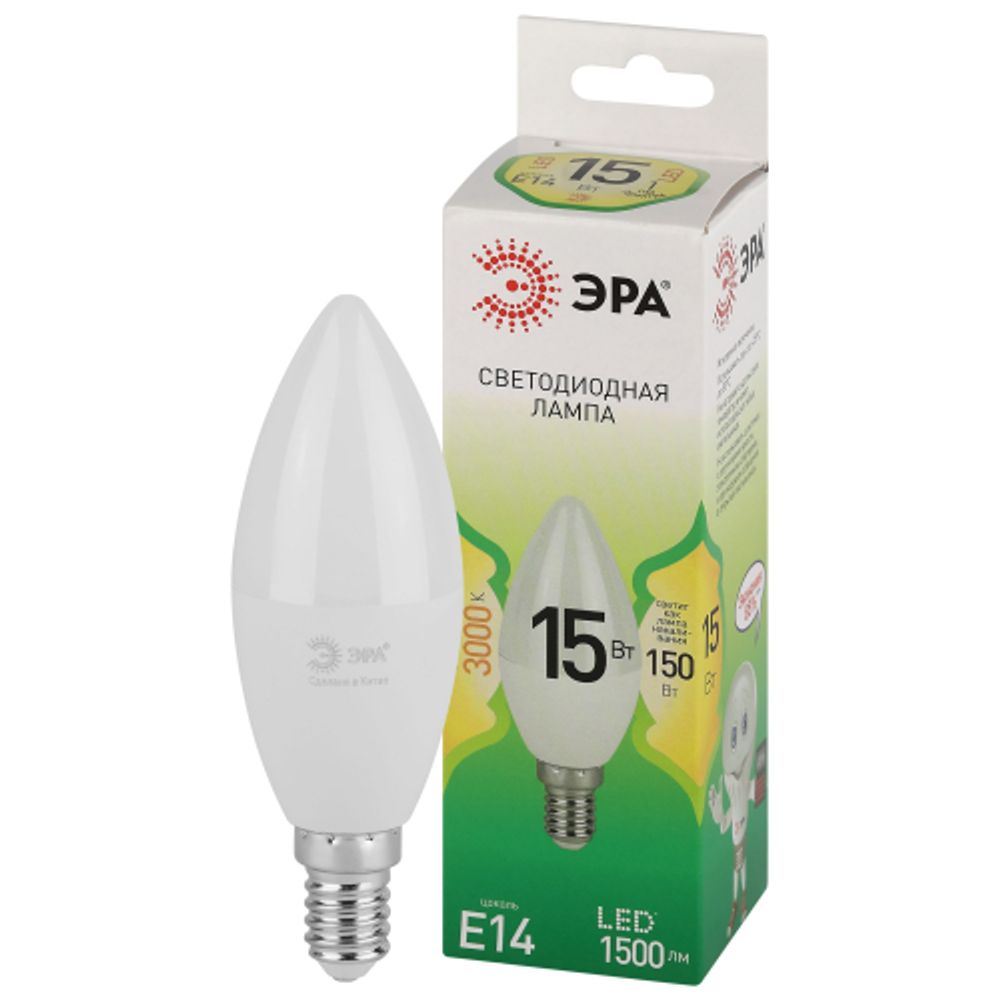 Лампа светодиодная ЭРА GREEN LINE LED B35-15W-830-E14 GL 15Вт свеча теплый свет E14