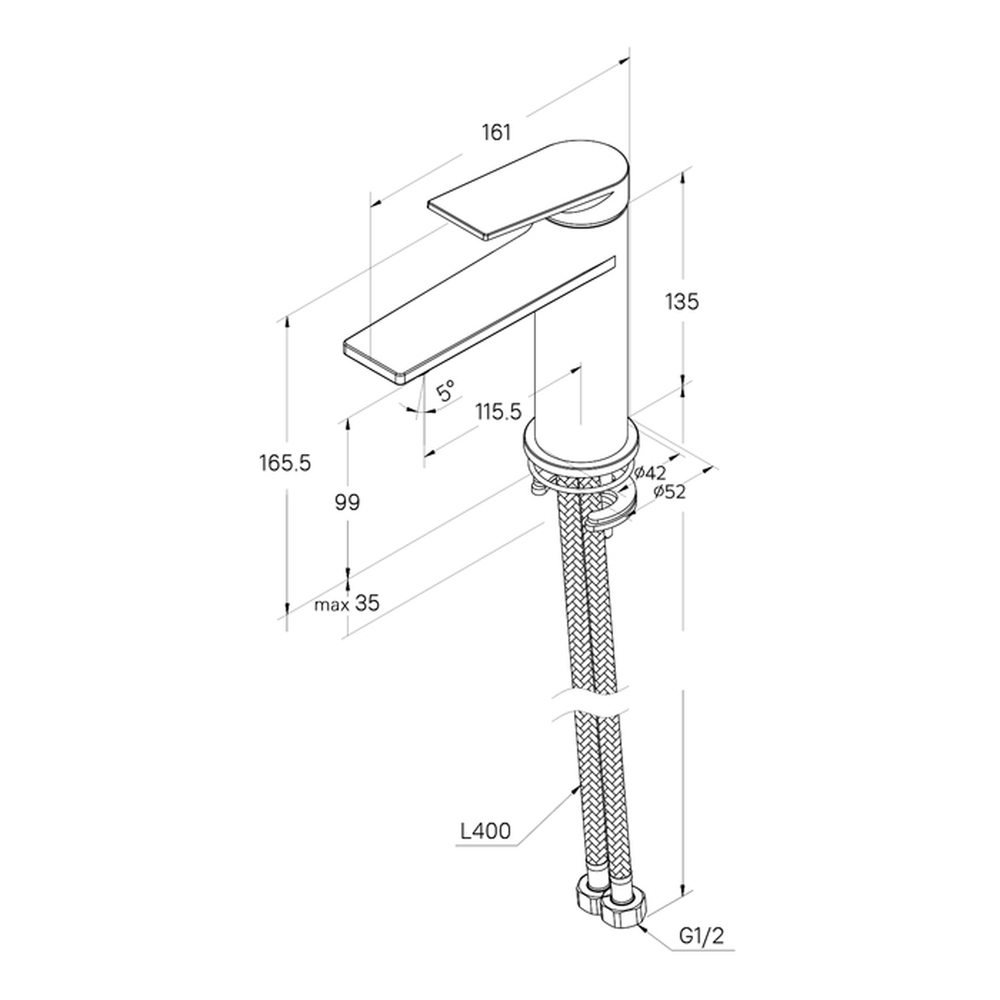 Смеситель для раковины 35к Milardo 	AZUBL00M01 "Azure" литой, п/шпильку, ЧЕРНЫЙ матовый