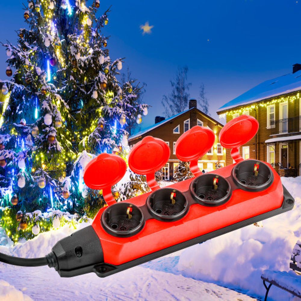 Удлинитель силовой ЭРА UK-4e-3x1,5-10m-IP44(KG) с заземлением 4 розетки каучук 10м КГ 3х1,5мм2 IP44