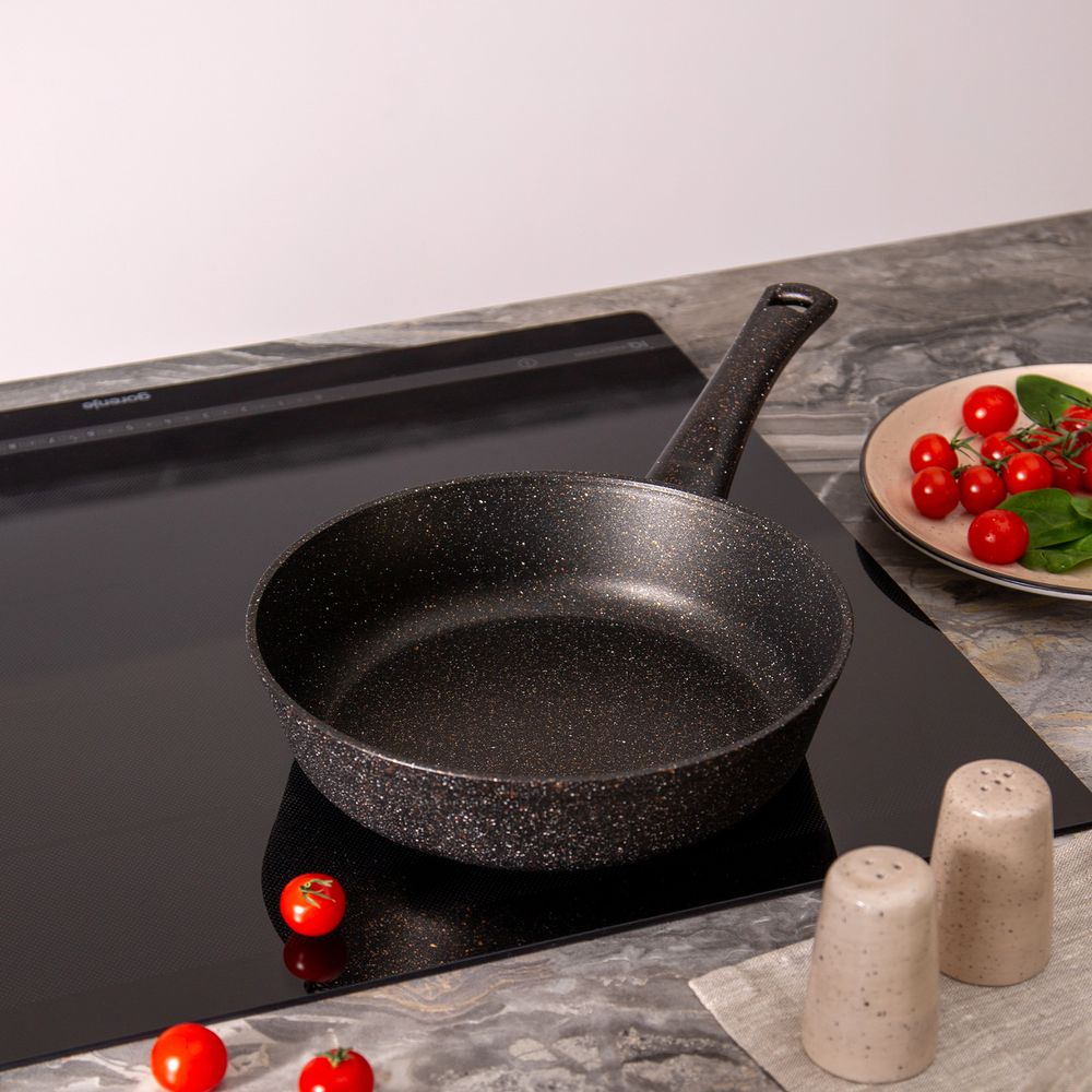 СКОВОРОДА AGNESS ГЛУБОКАЯ С АНТИПРИГАРНЫМ "МРАМОРНЫМ" ПОКРЫТИЕМ, СЕРИЯ GRANITE, 24Х6,1СМ