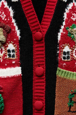 ZARA НОВОГОДНИЙ ТРИКОТАЖНЫЙ ЖИЛЕТ, РАЗНОЦВЕТНЫЙ