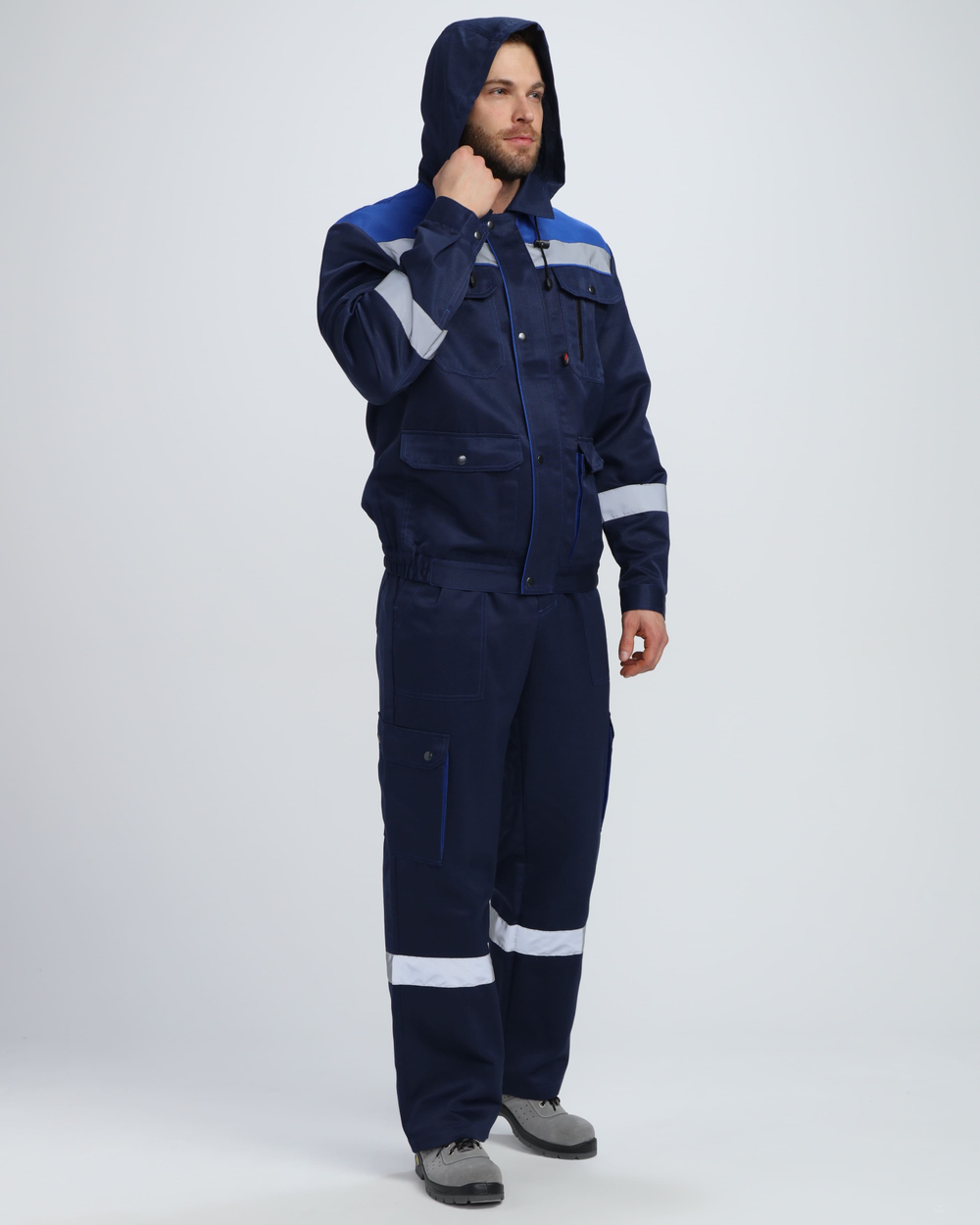 Костюм Нейч-2 СОП с капюшоном К. (тк.Смесовая,210) п/к, т.синий/васильковый