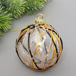 Новогодний шар "Изысканные узоры" 8 см, Чёрный/Золото (Серпантин)