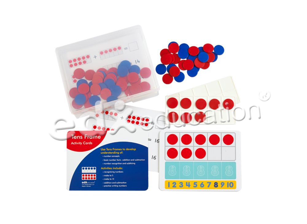 Счетное поле &quot;10&quot;  8шт., 80 2-х цветных счетных фишек, 16 карточек с заданиями