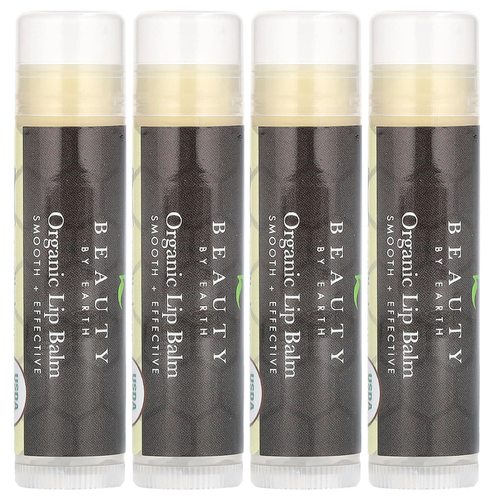 Beauty By Earth, Органический бальзам для губ с пчелиным воском, ваниль, 4 тюбика по 0,15 унции