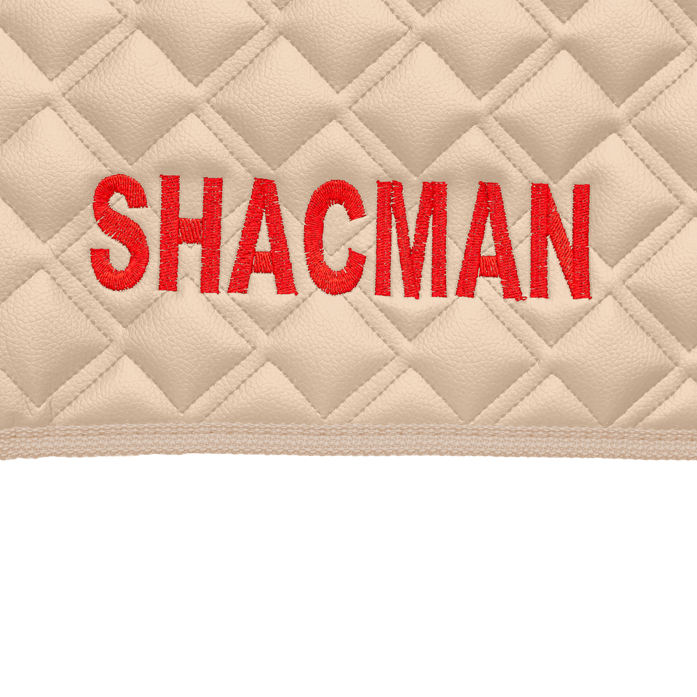Ковры SHACMAN F3000 (экокожа, бежевый, бежевый кант, красная вышивка)