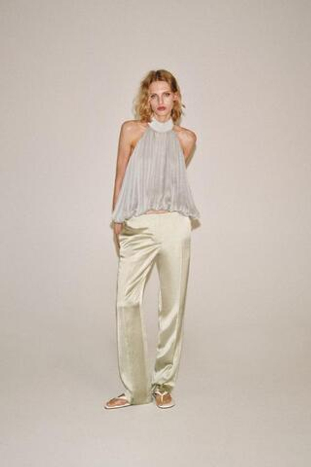 ZARA БРЮКИ ПРЯМОГО КРОЯ ИЗ СМЕСОВОГО ЛЬНА — ZW COLLECTION, КАМЕННО-СЕРЫЙ