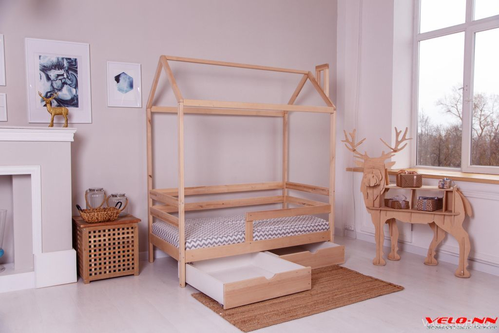 Кровать подростковая домик "Классика" 180*90 см без покраски 1 борт, (Pirogova wood)