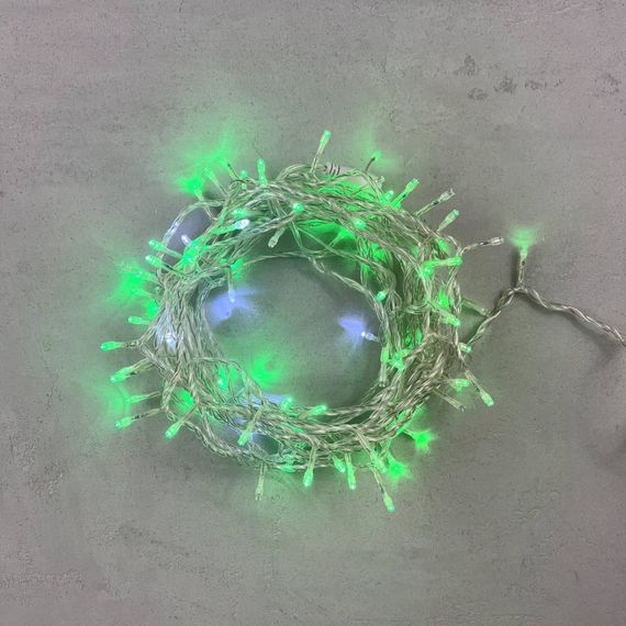 Светодиодная нить 100 зеленых LED ламп с мерцанием, 10 м., 24В, прозрачный провод ПВХ, LTC (PST100BLW-10-1G)