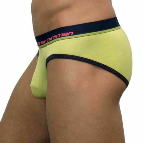 Мужские трусы брифы салатовые Andrew Christian Glow Almost Naked Quirk Yellow    AC84