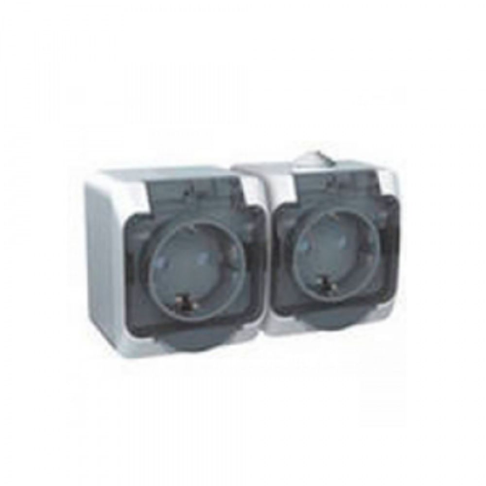 Schneider Electric ЭТЮД Белый Розетка 2-местная с зазем. контактами со шторками с крышкой IP44 откр. установка (код.71888)