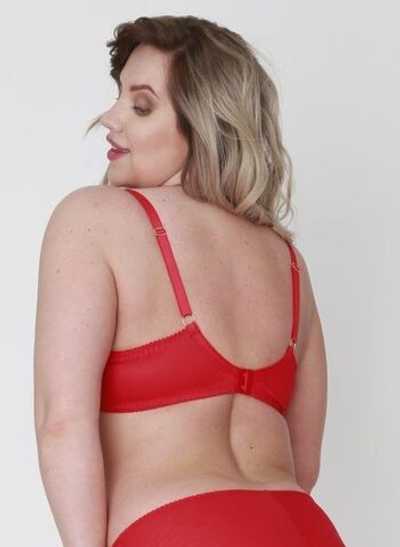 Красный бюстгальтер с мягкой чашкой из кружева с «ресничками» (Размер: 80D) (Цвет: красный)