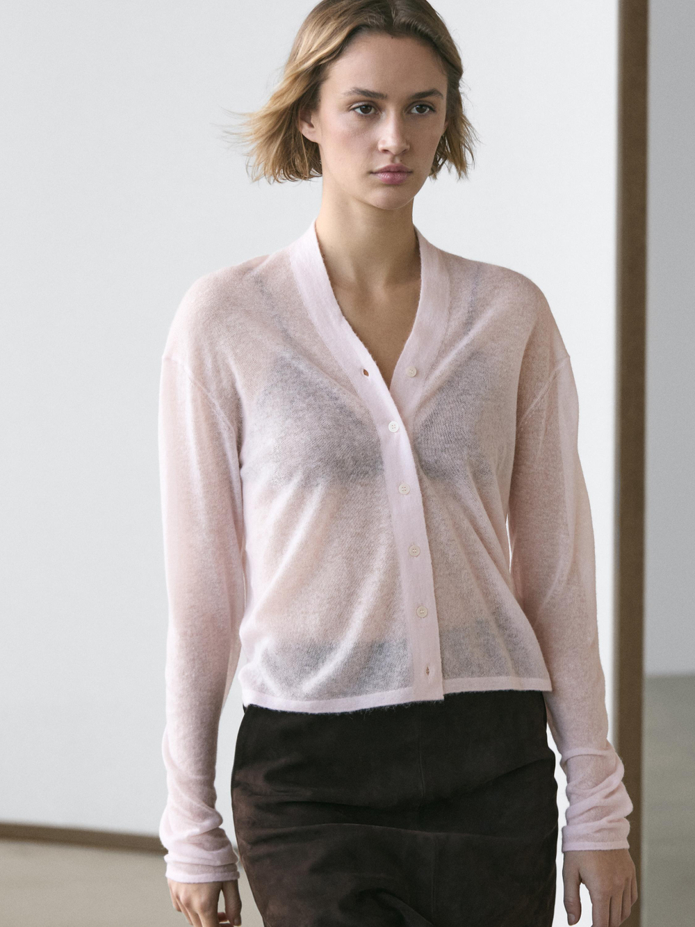 Massimo Dutti Трикотажный кардиган из смесовой шерсти, пастельно-розовый