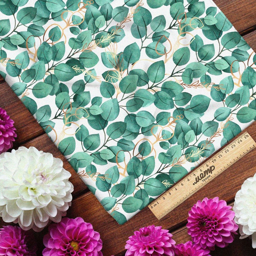 Ткань блэкаут листья бирюзовые