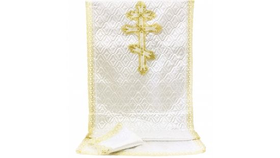 Комплект СТЕЖКА С КРУЖЕВОМ (белый с золотом) КРЕСТ ПРАВОСЛАВНЫЙ БОЛЬШОЙ