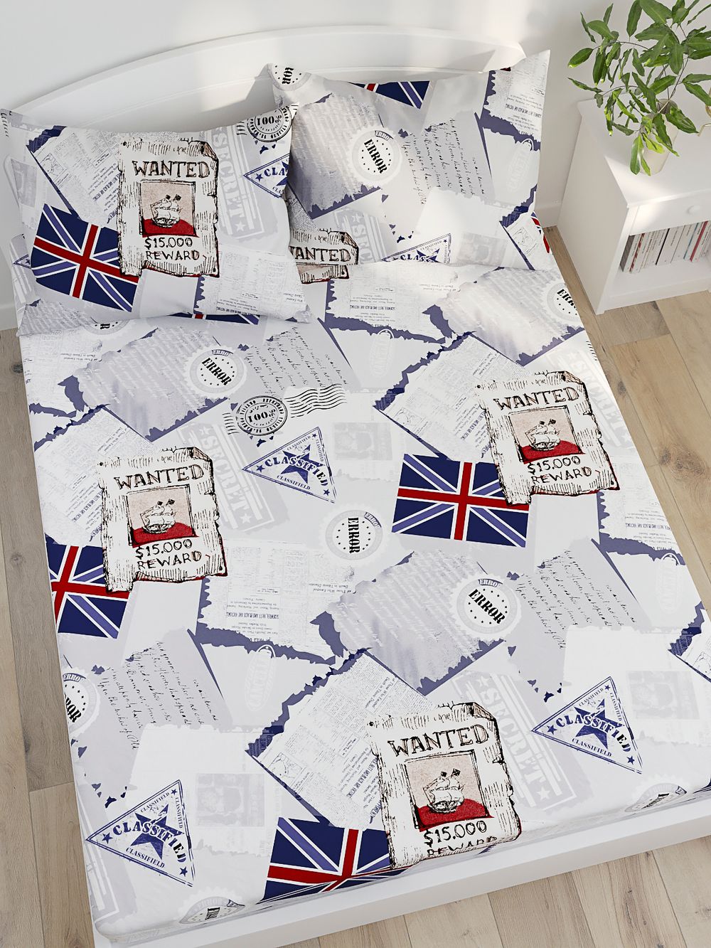 Постельное белье Сказка "WANTED" 1,5-сп Наволочка 50х70 см 1 шт Простынь на резинке 90х200 см Пододеяльник 145х215 см, поплин