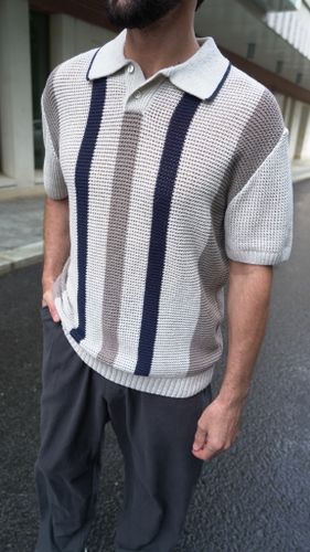 Бежевая футболка-поло в полоску The Puh