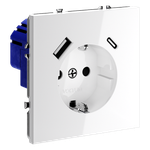 Розетка встраиваемая VOLTUM S70 с заземлением и защитными шторками, 16А, с USB, A+С, (белый глянцевы