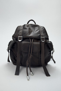 ZARA РЮКЗАК СО СТРОПАМИ, ШОКОЛАДНО-КОРИЧНЕВЫЙ