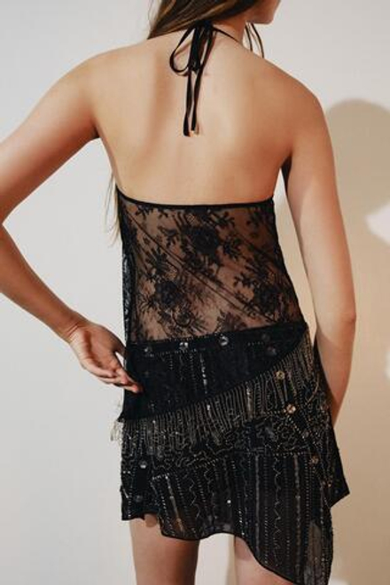 ZARA ТОП-ХАЛТЕР С БУСИНАМИ, ЧЕРНЫЙ