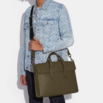 COACH Sullivan Cow Leather Briefcase, Handbag, Shoulder Bag, Crossbody Bag Men"s Army Green