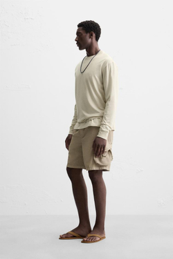 ZARA ЛЕГКАЯ ФУТБОЛКА С ДЛИННЫМИ РУКАВАМИ, БЕЖЕВЫЙ