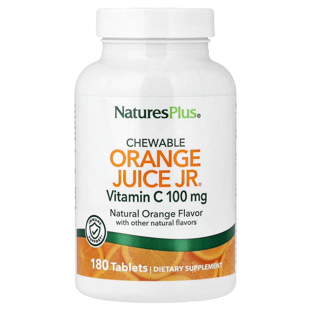 NaturesPlus, Chewable Orange Juice Jr®, витамин C, натуральный апельсин, 180 таблеток