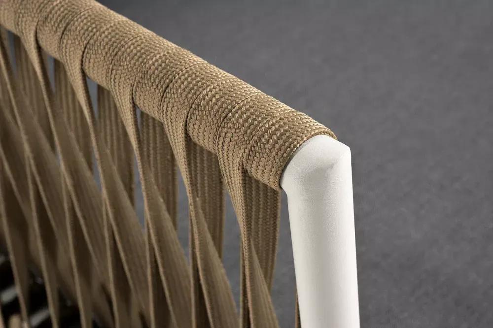 "Касабланка" диван 3-местный плетеный из роупа, каркас алюминий светло-серый (RAL7035) муар, роуп серо-коричневый 23мм, ткань серая 017