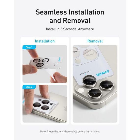 Защитное стекло для камеры Anker Camera Lens Protector для iPhone 16 Pro/16 Pro Max (Pack of 2) A720GH6A