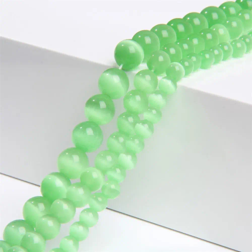 Кошачий Глаз (Улексит) бусины шарик 4/6/8/10/12 мм, на нитке 38 см, цвет: Светло-зеленый