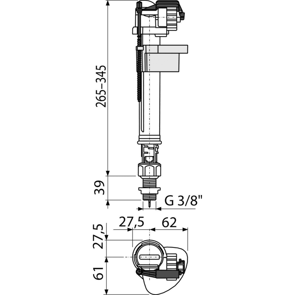 Заливной клапан ALCAPLAST/Alcadrain 3/8" ниж/подв. лат. штуцер A18