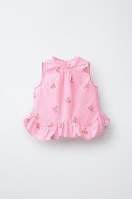ZARA ТОП В ПОЛОСКУ С ЦВЕТОЧНОЙ ВЫШИВКОЙ, РОЗОВЫЙ