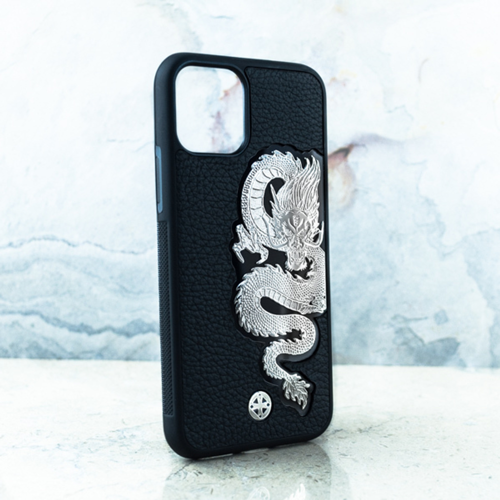 Дизайнерский чехол iphone натуральная кожа дракон - Euphoria HM Premium - ювелирный сплав