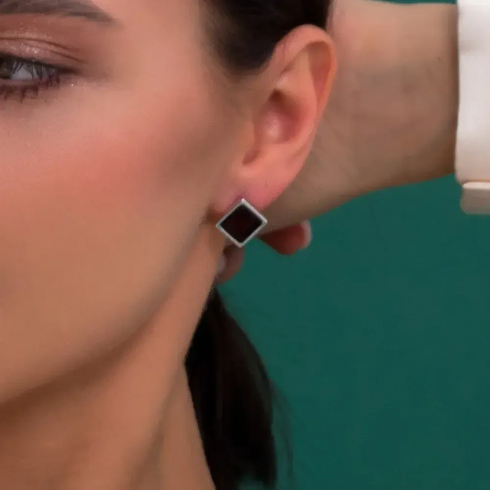 Серьги Ромб с вишневым янтарем